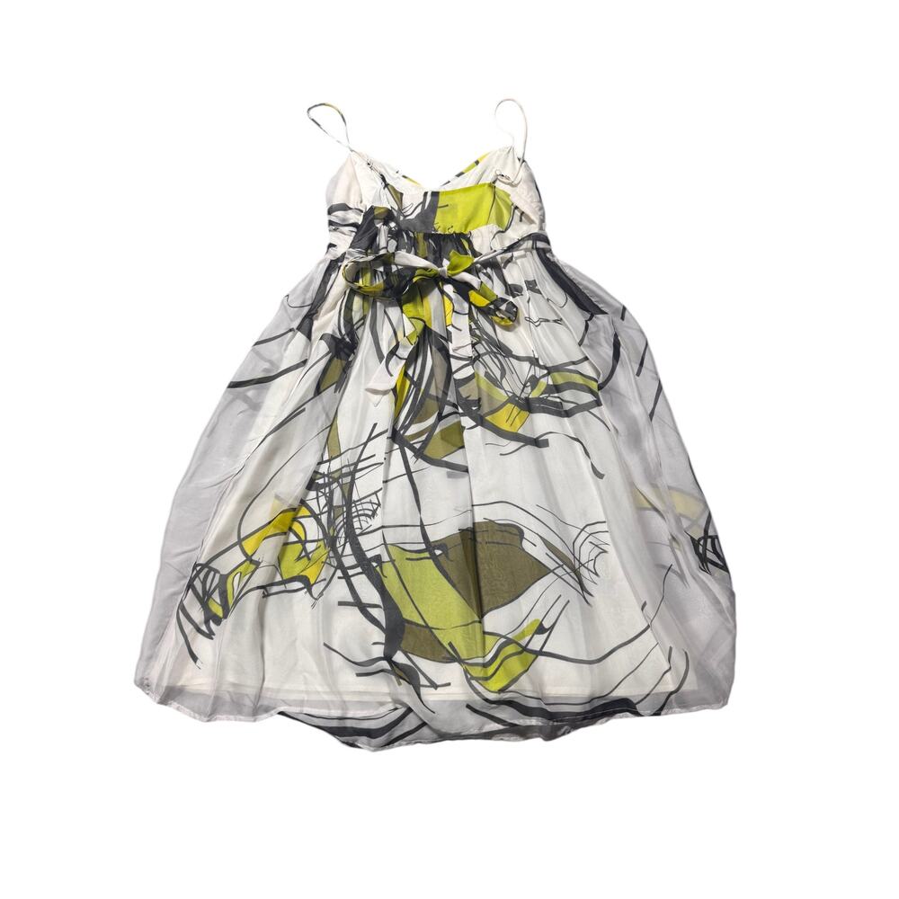 Barry Bricken Mini Dress Womens White Green Abstract Print Lined Spaghetti Strap - Picture 3 of 9